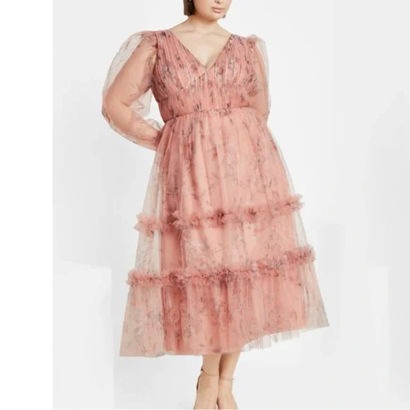 City Chic | Dresses | City Chic Womens Plus Size 24 Kitty Maxi Dress Nwt  Blush Pink Mesh Tiered Formal | Poshmark